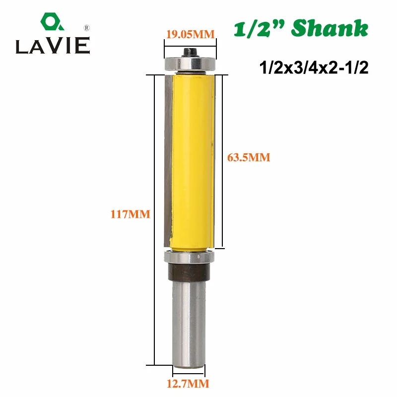 LAVIE 1pc 12mm 1/2 Shank Top & Bottom Bearing Flush Trim Pattern Router Bit Milling Cutter For Wood