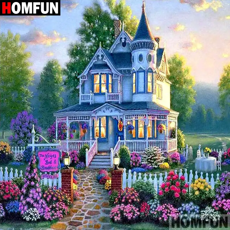 Алмазная 5d картина HOMFUN Садовый замок вышивка крестиком полная выкладка