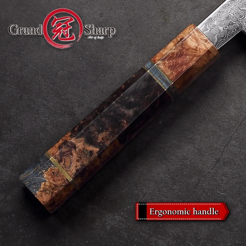 Нож шеф повара ручной работы из японской дамасской стали Kiritsuke 67 слоев VG10