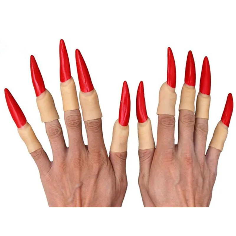 Hot Sale 10 Pcs Set Palsu Jari Alat Peraga Pesta Halloween Vampire Cakar Dengan Hitam Merah Neil Lateks Kuku Untuk Halloween Claw Claw Fingerclaw Settings Aliexpress