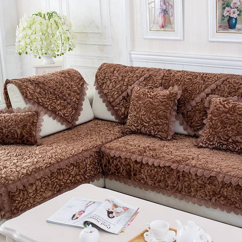 

Thicken Plush Fabric Sofa Cover Couch Cover Cushion 3D flower Lace Slip Resistant Slipcover Europe Style Sofa Towel For Living