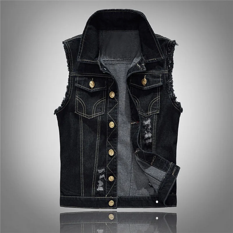 Slim Male Jeans Sleeveless Jacket Vest Men Plus Size 6XL Black Denim Jeans Vest Male Cowboy Outdoors Waistcoat Mens Jacket