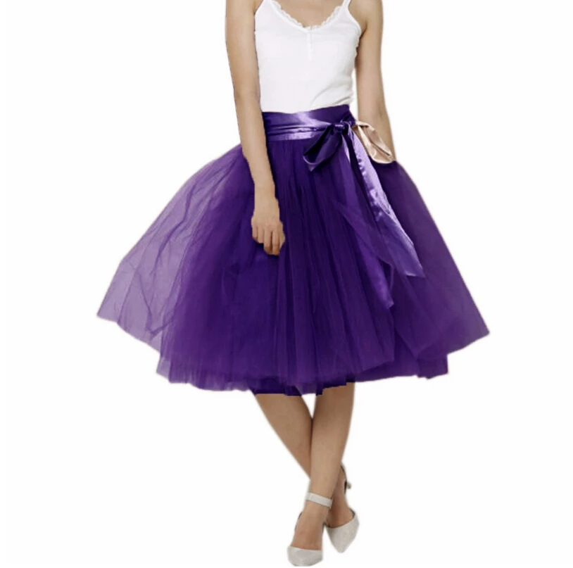 Nueva Moda Rodilla Verano Color Mujeres Falda Las Tulle Faldas Llegada Para Caqui Estilo Longitud Púrpura Puffy Ahora Cinta De OqOrT6