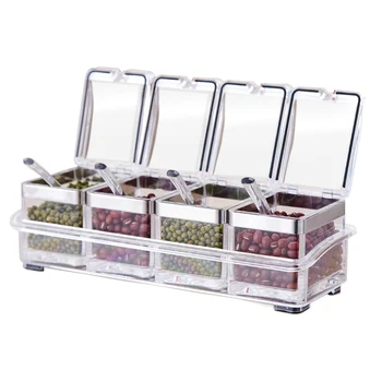 

Acrylic Clear Seasoning Box Separable Spice Rack Jar Salt Sugar Organizer Container with Cover Spoon 8 NO22 For Drop Shi