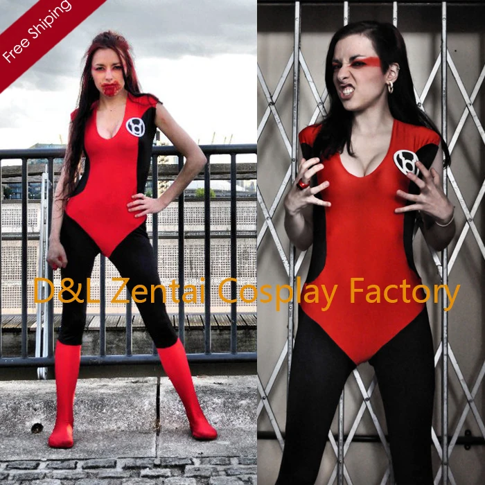 Free Shipping DHL Adult DC Comics Red Lantern Girls Superhero Costume Halloween Party Cosplay Red&B