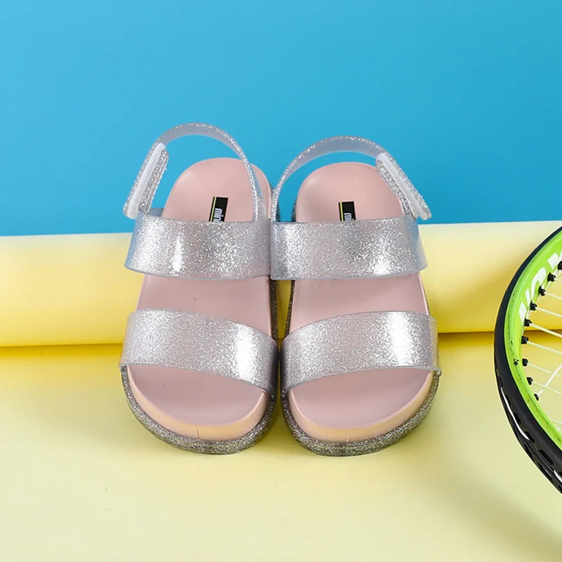 Mini Melissa/ бренд г., новые сандалии для девочек в желе сандалии для девочек повседневные сандалии мини Мелисса пляжные сандалии высокое качество 14,8-19,8 см - Цвет: Серебристый