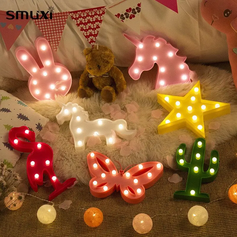 

1 Pcs 3D Led Flamingo Cactus Cloud Night Lights Marquee Letter Table Lamps Party Home Decoration Baby Children Gifts