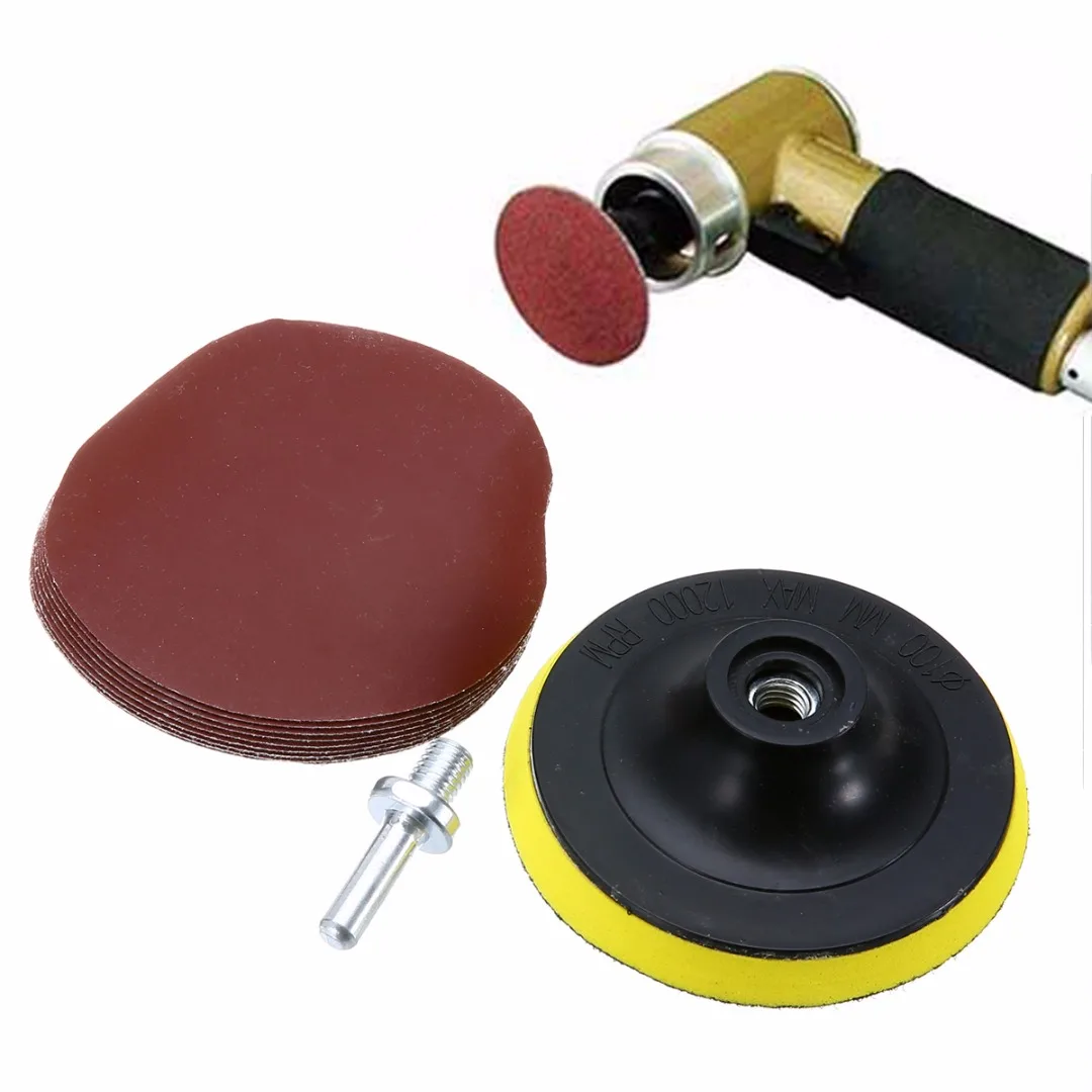 10Pcs/Set Polishing Pad Sanding Disc Sander 1000 Grits 4 inch Hook Loop Sanding Backer Pad + Shank Kit Cleaning Tool