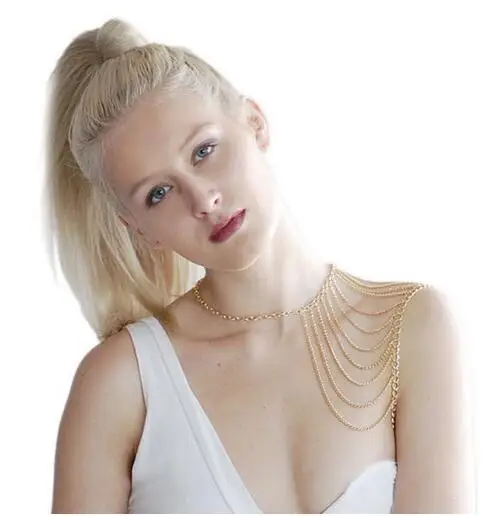 

Trendy women one side shoulder body chain necklace gold/ silver plated