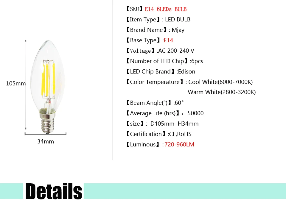 5 xedison нитевые светодиодные лампы в форме свечи лампы 2 Вт, 4 Вт, 6 Вт, E14 220V Светодиодная лампа светильник высокой яркости Led лампа накаливания лампа в форме пузыря для украшения дома