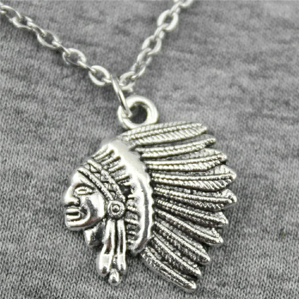 

WYSIWYG 21x18mm Indian Chief Head Pendant Necklace Gift For Women Vintage Jewelry Dropshipping 2018 New Arrivals