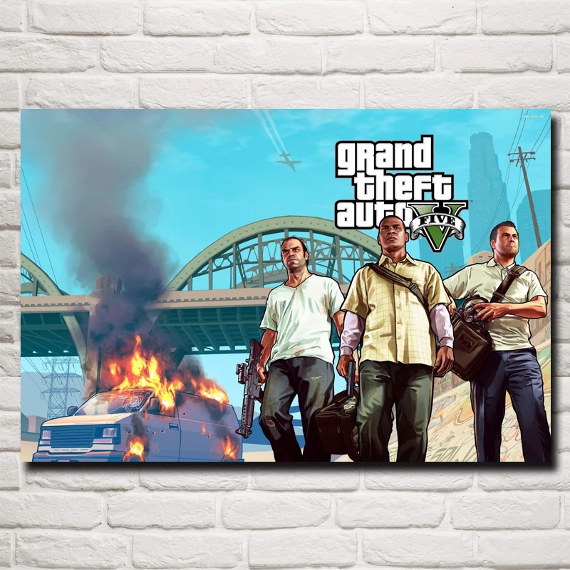 FOOCAME Grand Theft Auto V Wall Art шелк игра GTA 5 плакаты и принты гостиная Современное украшение