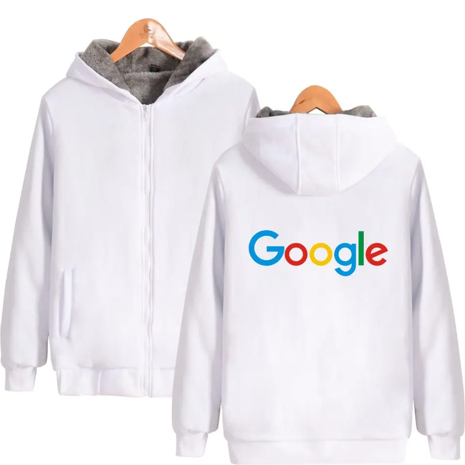 Толстовки с капюшоном Google на молнии; Повседневная зимняя плотная теплая одежда с принтом Google; хлопковая толстовка на молнии с логотипом Google