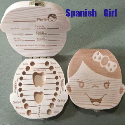 Детская емкость для хранения вставной челюсти, английский/испанский/русский детское дерево, коробка для зубов, Детская шкатулка для зубов