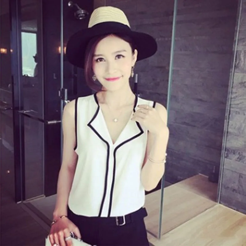 2017 New Fashion Women's Sleeveless Black Side Chiffon