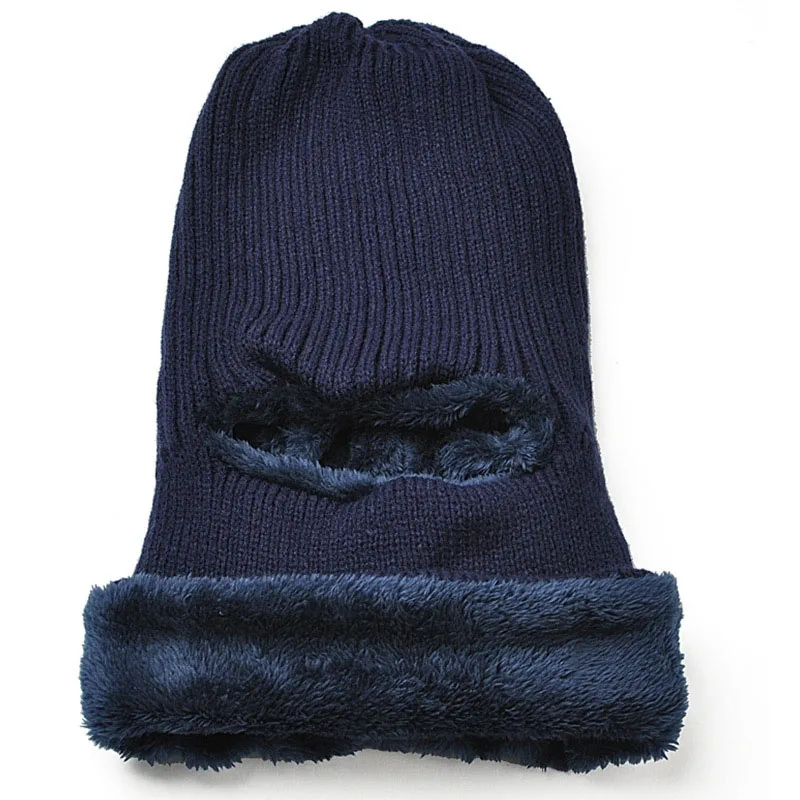 Navy blue Многофункциональная вязаная шапка плюс бархатная Балаклава маска зимние шапки для взрослых мужчин и женщин грелка шеи плотная - Цвет: Navy blue