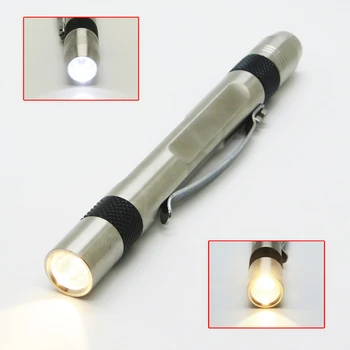 

200LM Dual Head Yellow Beam Jade Identification Flashlight White Beam Pocket Clip Pen Medical Torch