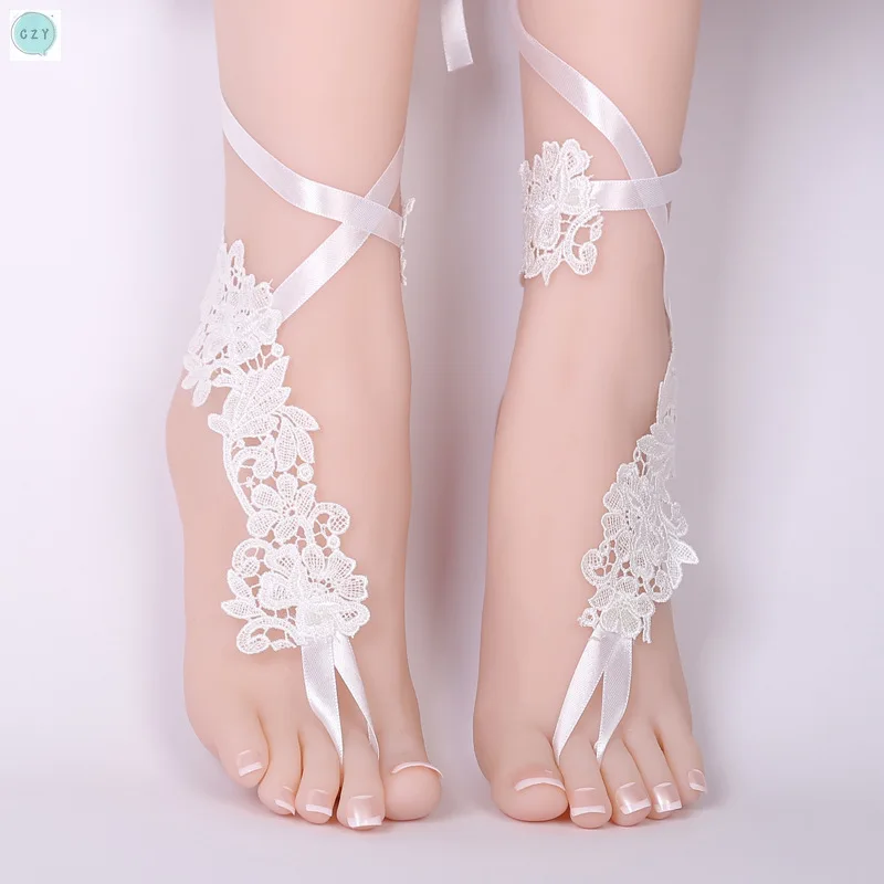

Czy Party Bride's Foot Ornament Pure Angel's Wing Handmade Lace Anklet Beach Wedding Yoga Foot Flower