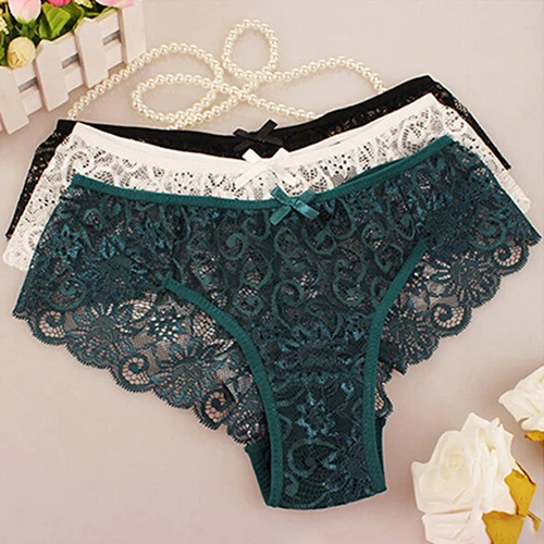 Womens Sexy Sheer Floral Lace Mid Rise Thong Panties Briefs Erotic