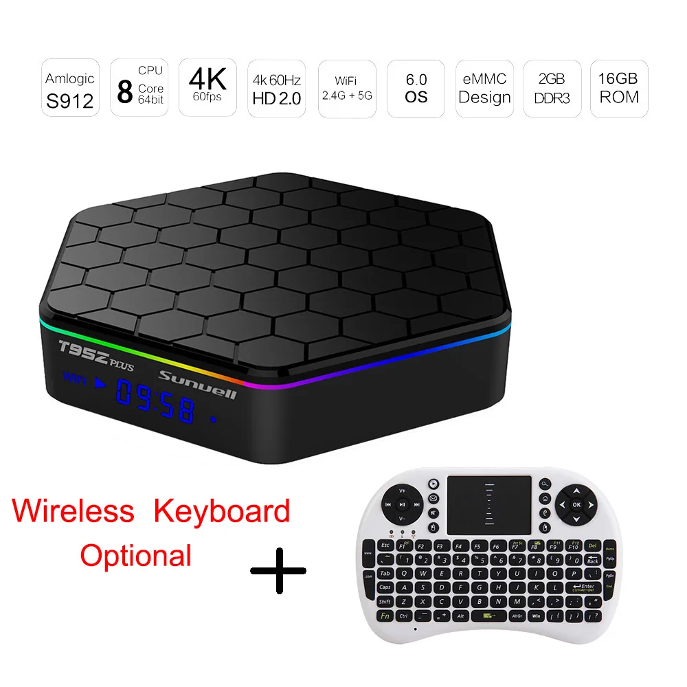 Prix pour Sunvell T95Z Plus TV Box Android 6.0 Amlogic S912 Octa Core 4 K x 2 K 2.4G + 5G WiFi Smart Set Top BOX Media Player 2G 16G PK X92 X96 Prix pour Sunvell T95Z Plus TV Box Android 6.0 Amlogic S912 Octa Core 4 K x 2 K 2.4G + 5G WiFi Smart Set Top BOX Media Player 2G 16G PK X92 X96