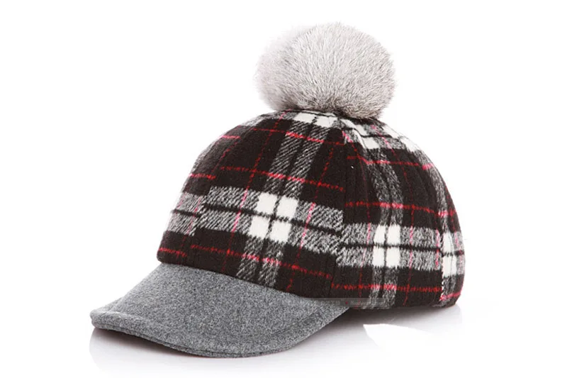 

2018 Autumn Children Plaids Woolen Warm Pompon Snapback Cap Cute Venonat Girls Boy Winter Baseball Cap Outdoor thermal cap