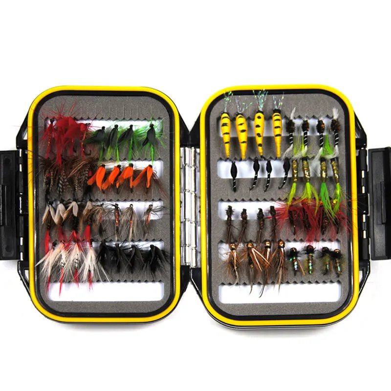 64PCS Dry & Wet Nymph Fly With Waterproof Fly Box Trout Fishing flys