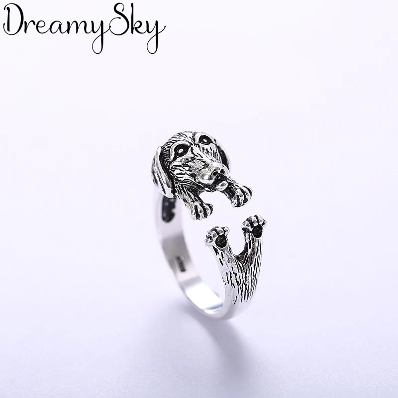 

Bohemian Vintage S925 Silver Dog Rings For Girls Gifts Sterling Silver Jewelry Romantic New Adjustable Size Finger Ring