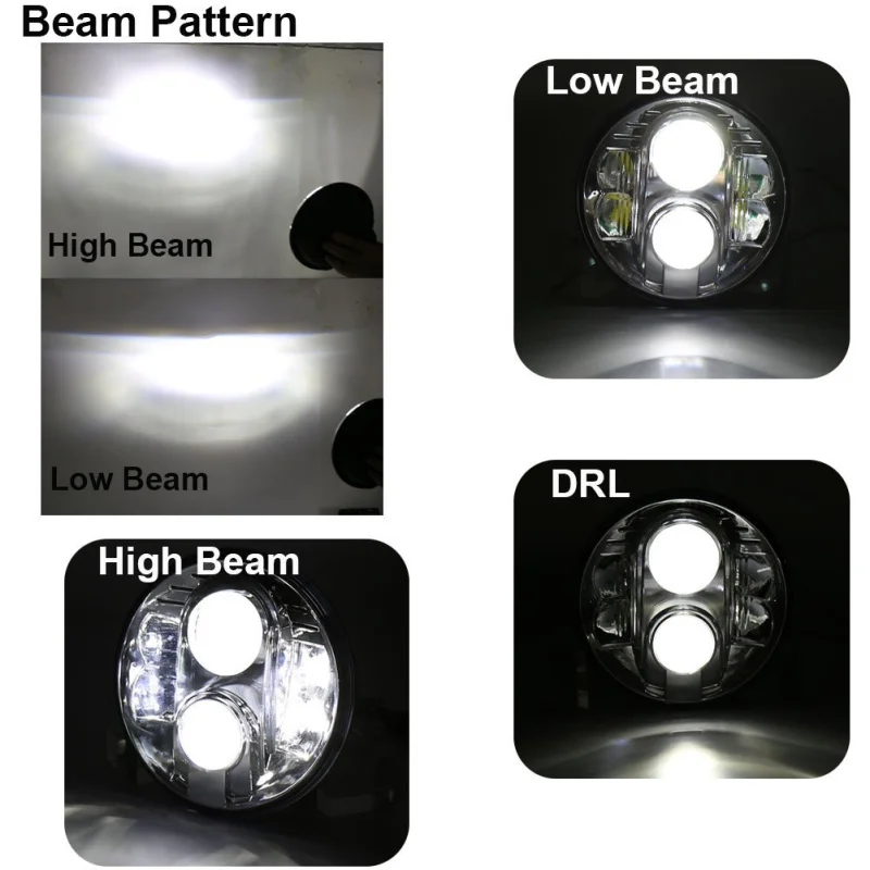 FADUIES 7 80W Round Black LED Headlights Bulb H4 High Low Beam For Jeep Wrangler JK TJ LJ Hummer H1 H2 LED Headlamps(1Pair)  (16)
