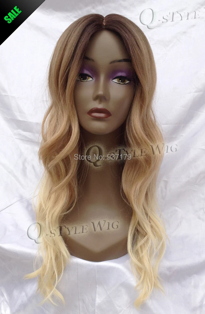2015 Real Hand Woven Scalp Wig Black Root To Blonde Color Ombre