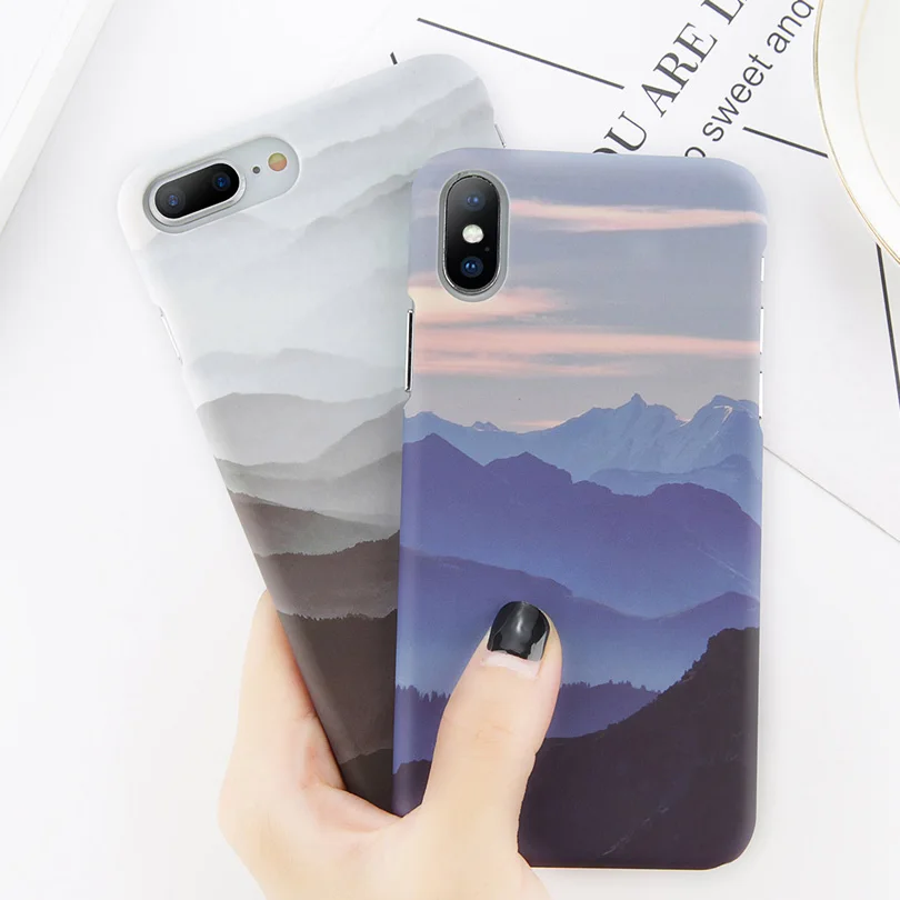 USLION الهاتف حالة ل فون 8 7 زائد الجبلية الذروة الغابات الغطاء الخلفي لفون X XS XR XS ماكس 7 6 6 ثانية زائد الصلب PC حالات كوكه