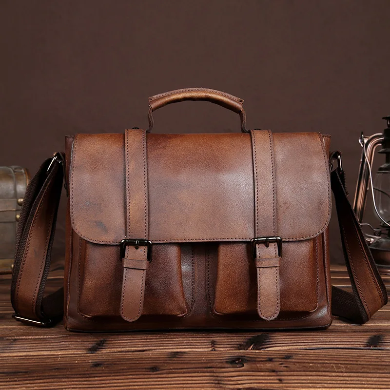 Роскошный мужской портфель из натуральной кожи, деловая сумка, сумки для ноутбука, Повседневная Большая вместительность, Винтажный Мужской портфель, сумки для ноутбука