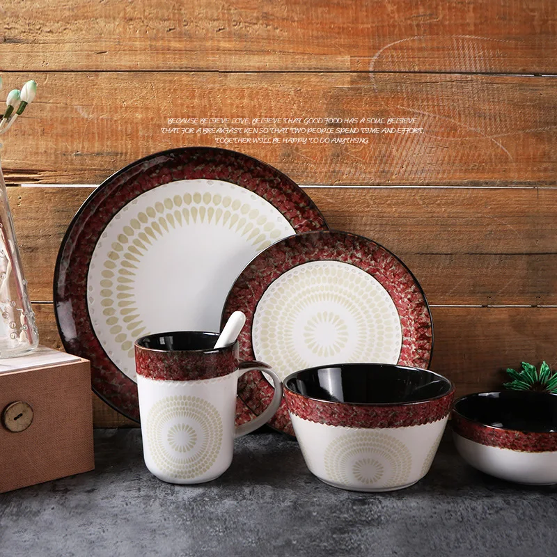 

Korean Style Hand-Painted Ceramic Dinnerware Set Dinner Steak Plate Salad Rice Bowl Coffee Tea Mug Christmas Gift 5pcs/Set