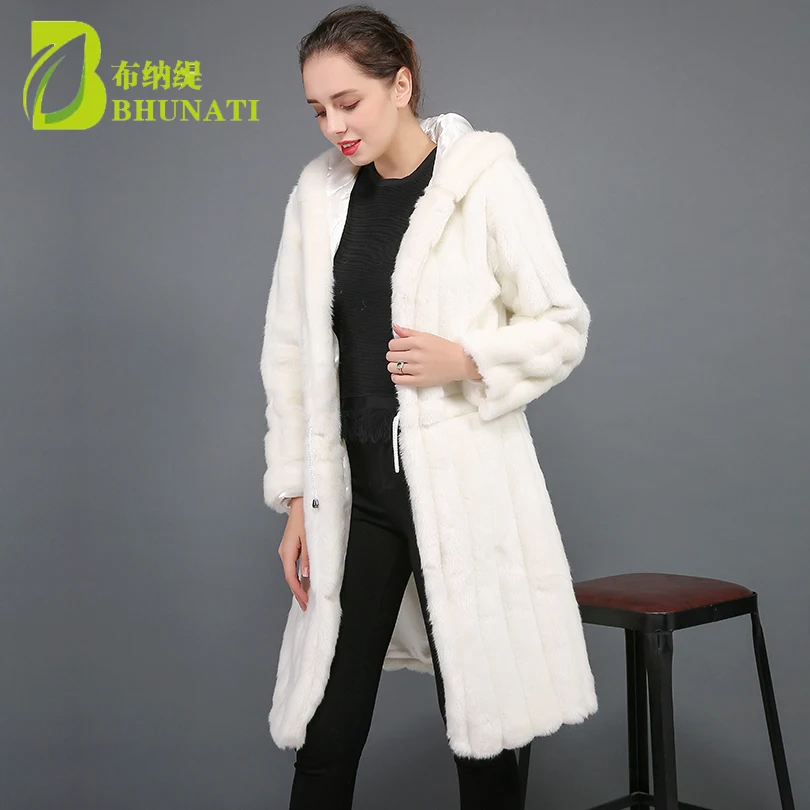 BHUNATI Female Hooded Fur Coat 2018 New Winter Thick Warm Faux Rabbit Long Fur Coats Women Fashion Cardigan Jacket