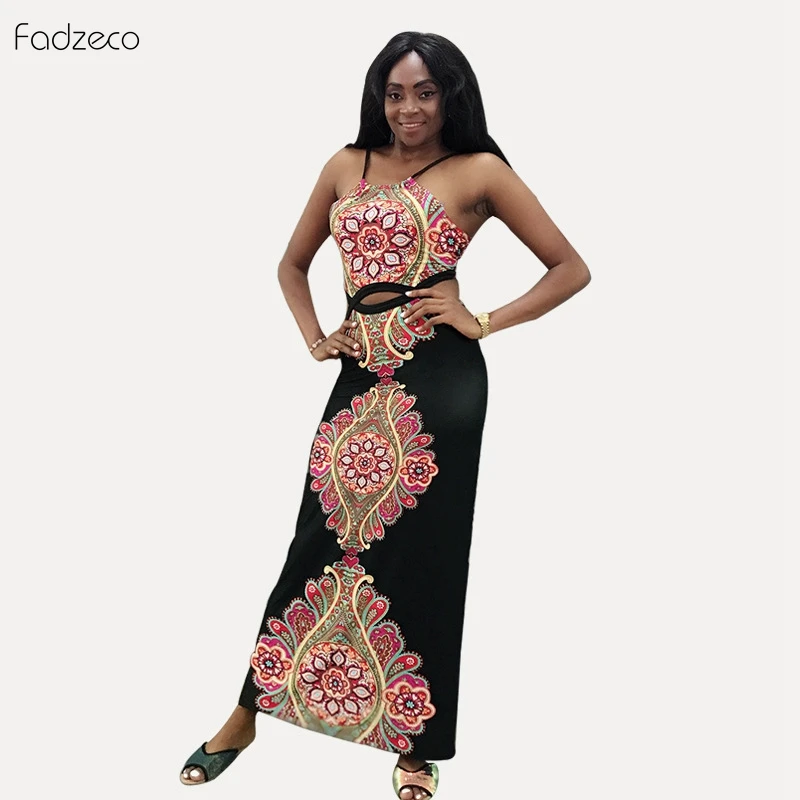 Fadzeco 2019 африканские богатые платья для женщин Дашики ткани полые слинг
