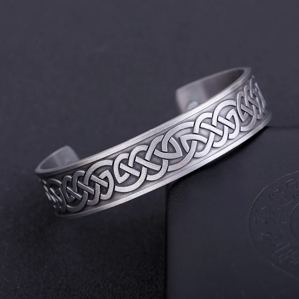 LIKGREAT скандинавский Викинг Браслет-манжета мужской ирландский кельтский узел Выгравированный браслет винтажный античный серебряный магнитный браслет для здоровья