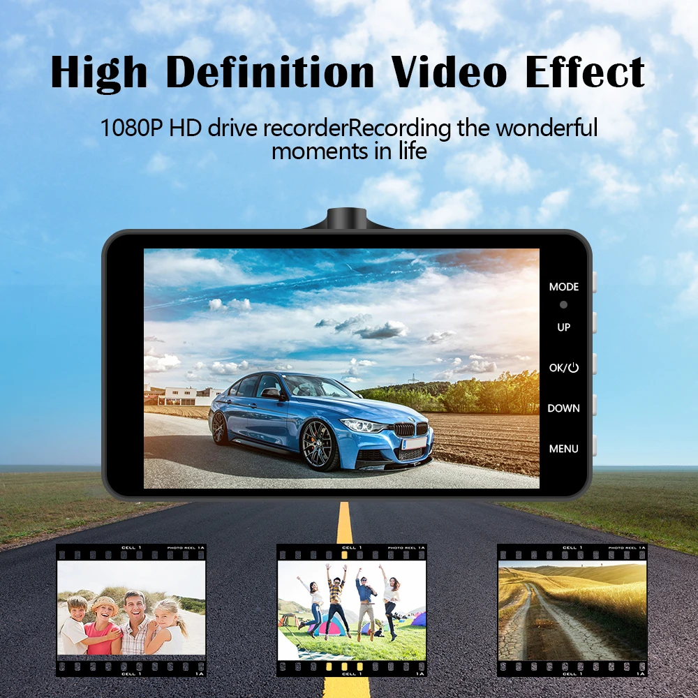 AMprime 4,0 ''двойной объектив Автомобильный видеорегистратор рекордер FHD ips экран Авто Цифровой видеорегистратор WDR петля записи g-сенсор тире камера Регистратор