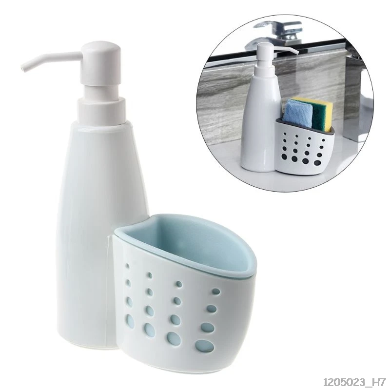 

2-In-1 Dispenser And Storage Box Multi-function Liquid Detergent Container Sponge Drainboard Soap Holder Rack Cleaning