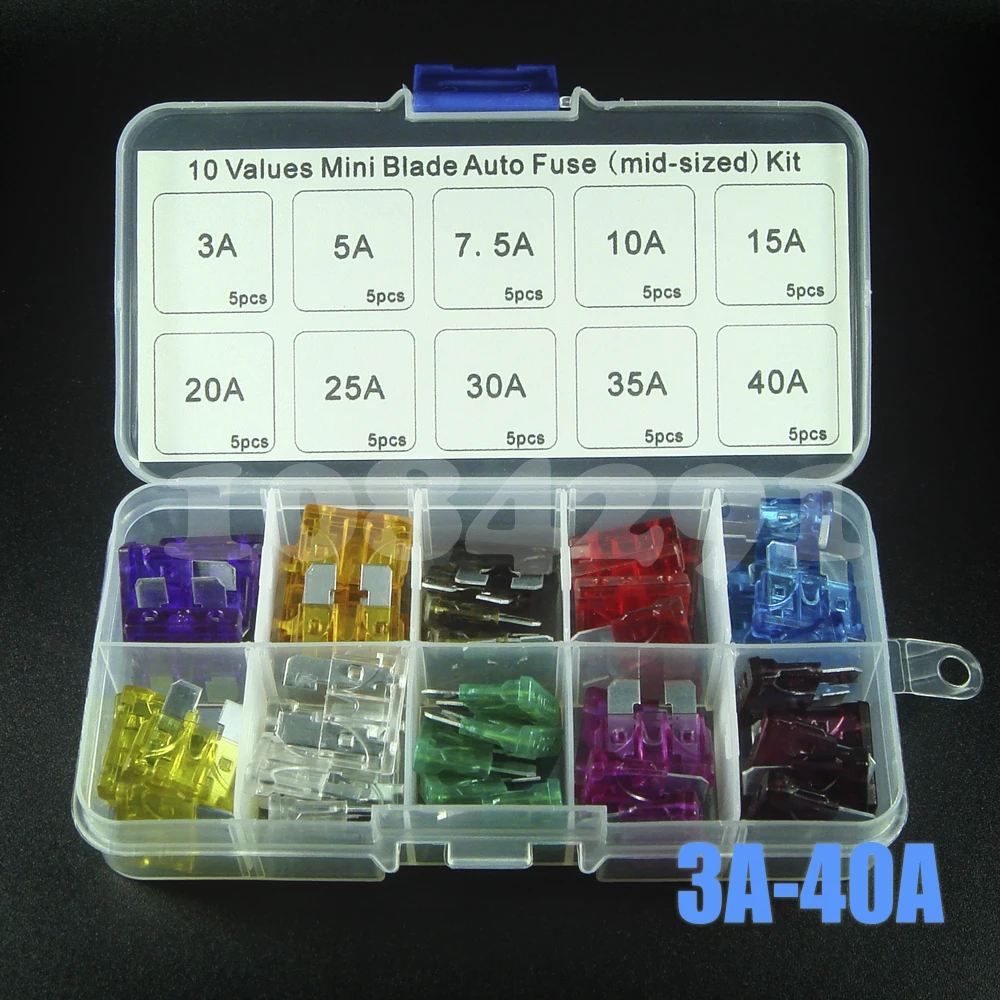 50pcs/lot Standard ATO ATC Auto Car Blade Fuse Assortment Kit 10 Values