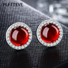 ЦИРКОНИЕВЫЕ красный, зеленый камень серьги-гвоздики для женщин девочек серебряный цвет круглые женские маленькие серьги модные украшения для ушей, серьги