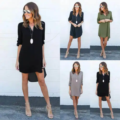 

UK Women Chiffon Long Sleeve Loose Casual Blouse Tops T Shirt Dress UK 6-18