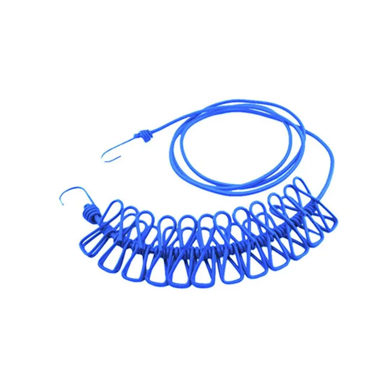 Горячая стильная портативная уличная одежда легко брать Висячие веревки ветрозащитная Нескользящая одежда с 12 прищепками сушилка для одежды - Цвет: Синий