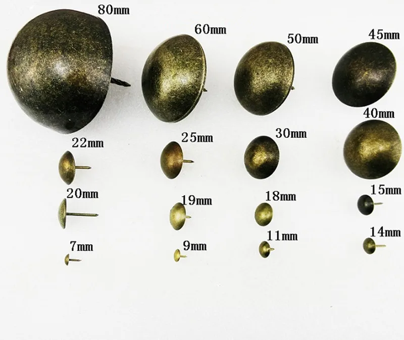 

Refiined Round Decorative Iron Nails Furniture Studs Sofa Chair Pins Table Foot Glide Nail Tack Nail Antique Bronze 40~80mm 1PCS