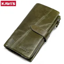 KAVIS moda 100% prawdziwej SKÓRZANY PORTFEL kobiet portmonetka Portomonee Handy długi zacisk na pieniądze pani portfel posiadacz karty dziewczyny(China)