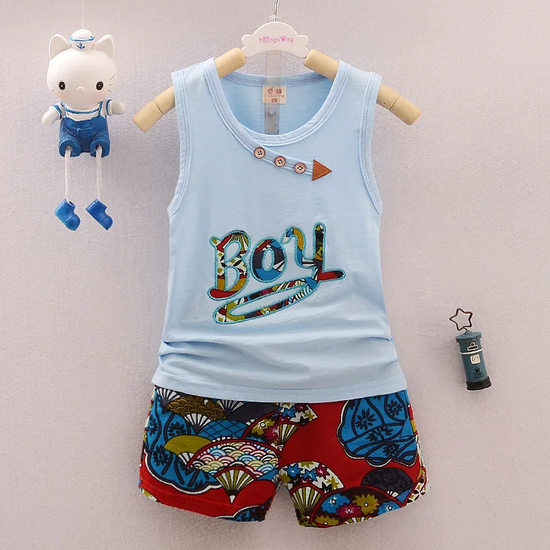 

BibiCola Baby Boys Summer Clothing Sets 2017 New Vest tops + Print Floral Shorts Newborn Cotton Sports Suit clothes set