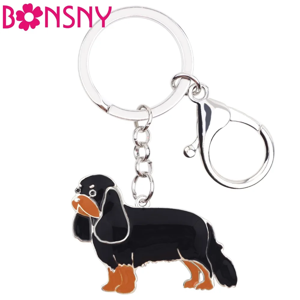 

Bonsny Enamel Metal Cavalier King Charles Spaniel Dog Key Chains Keychain Rings Anime Jewelry For Women Girls Handbag Car Charms