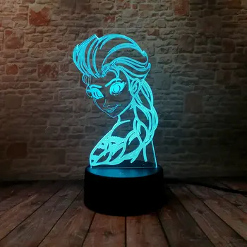 

Luminous 3D Illusion LED NightLight Colourful Flashing Light Glow in the Dark Princess Figure Elsa Model Toys