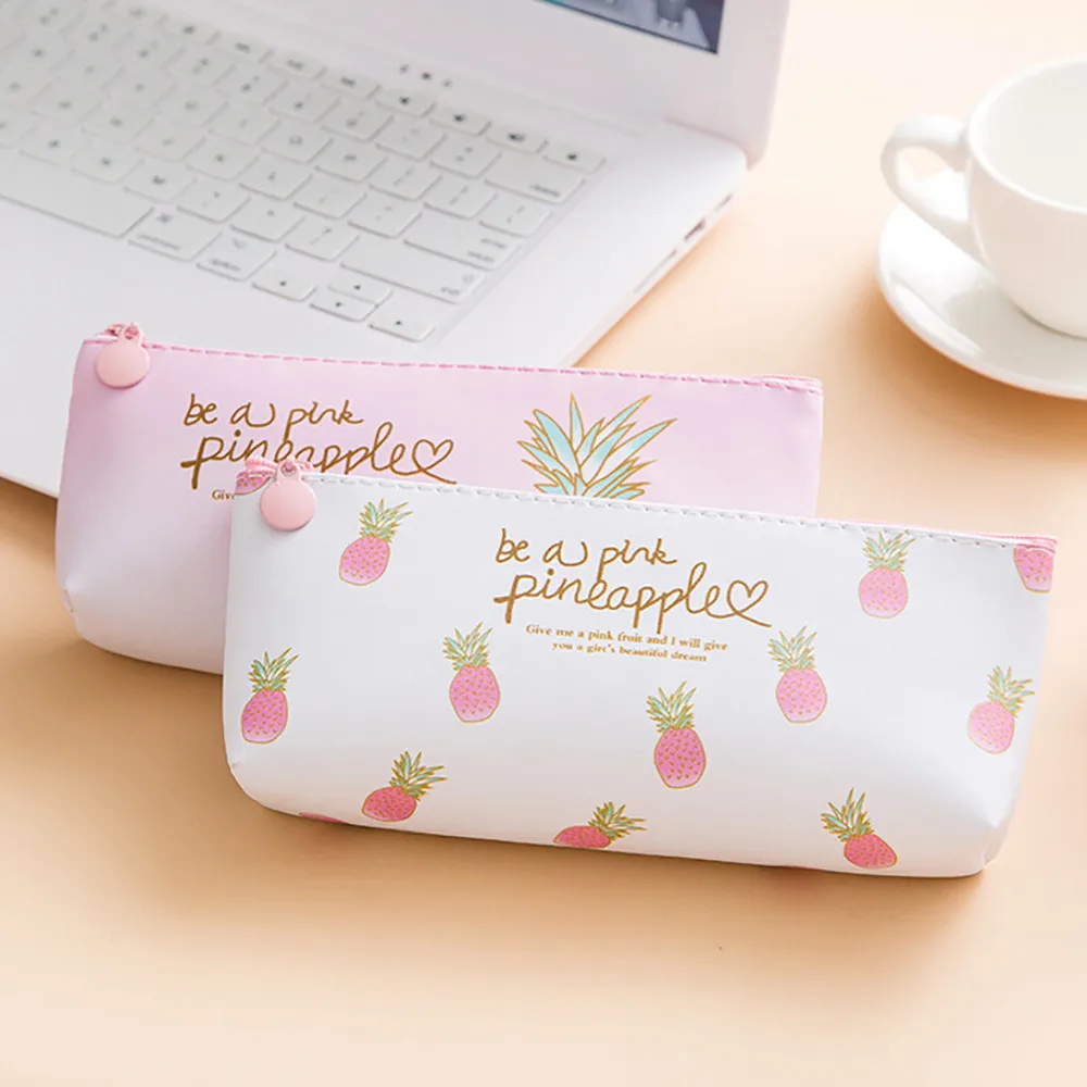 البسيطة حقيبة التخزين الوردي الأناناس مقلمة التجميل حقيبة سستة حقيبة مستحضرات تجميل PouchPen أقلام مربع المنظم التعبئة