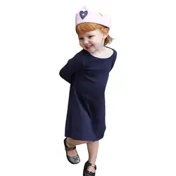 Детское платье для девочек до колена Карамельный цвет одноцветное с круглым вырезом и длинными рукавами Детские платье принцессы Дети