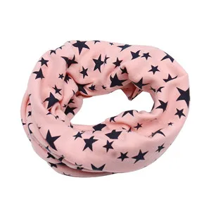 Детский хлопковый шарф-кольцо, осенне-зимний милый длинный теплый детский шарф с принтом со звездой, шарф-снуд для улицы, теплый шарф с круглым вырезом для детей - Цвет: Розовый