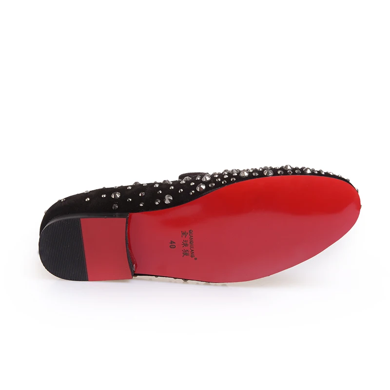 Brand Designer Men Black Crystal Shoes New Genuine Leather Fashion Men's Flats Prom Male Loafers Size 39-46